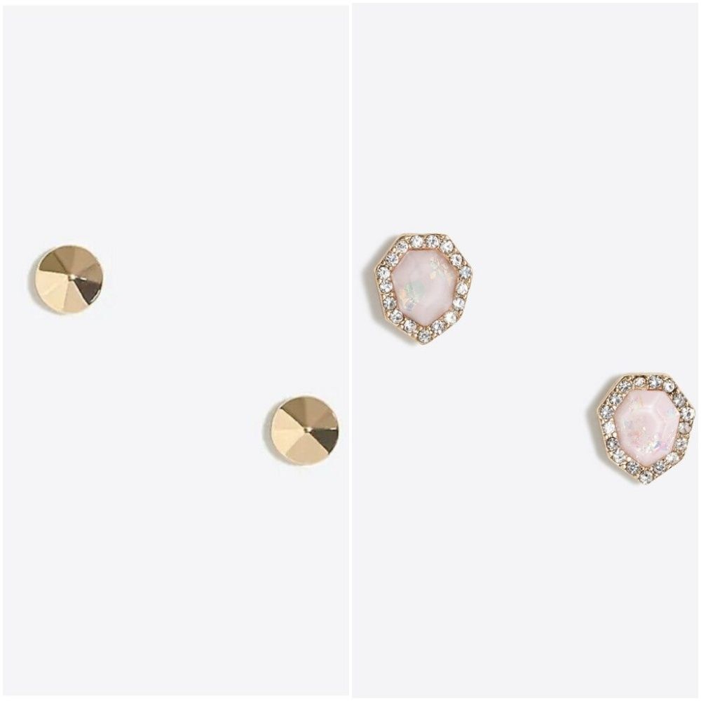 J.Crew Gold Pyramid Stud earrings Pink Iridescent Geo Stud earrings Jewelry NWT